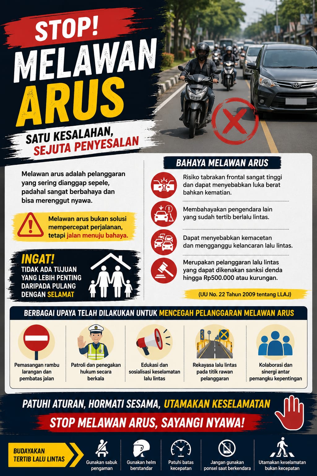 Melawan Arus Ancam Keselamatan, Pengendara Diminta Tingkatkan Disiplin Berlalu Lintas